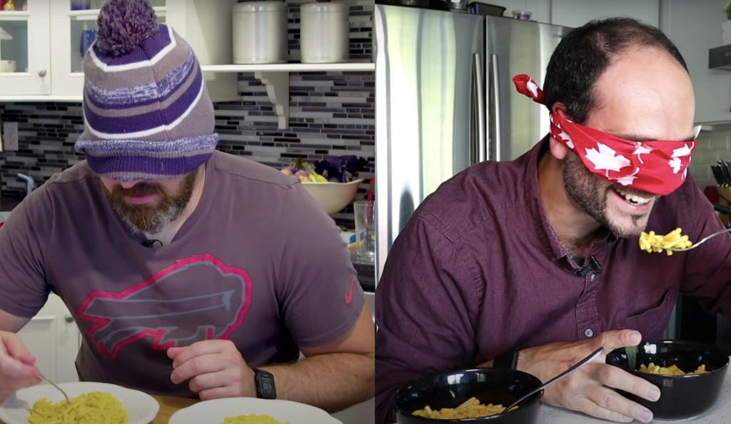 blindfolded American mac and cheese vs Canadian Kraft Dinner taste test